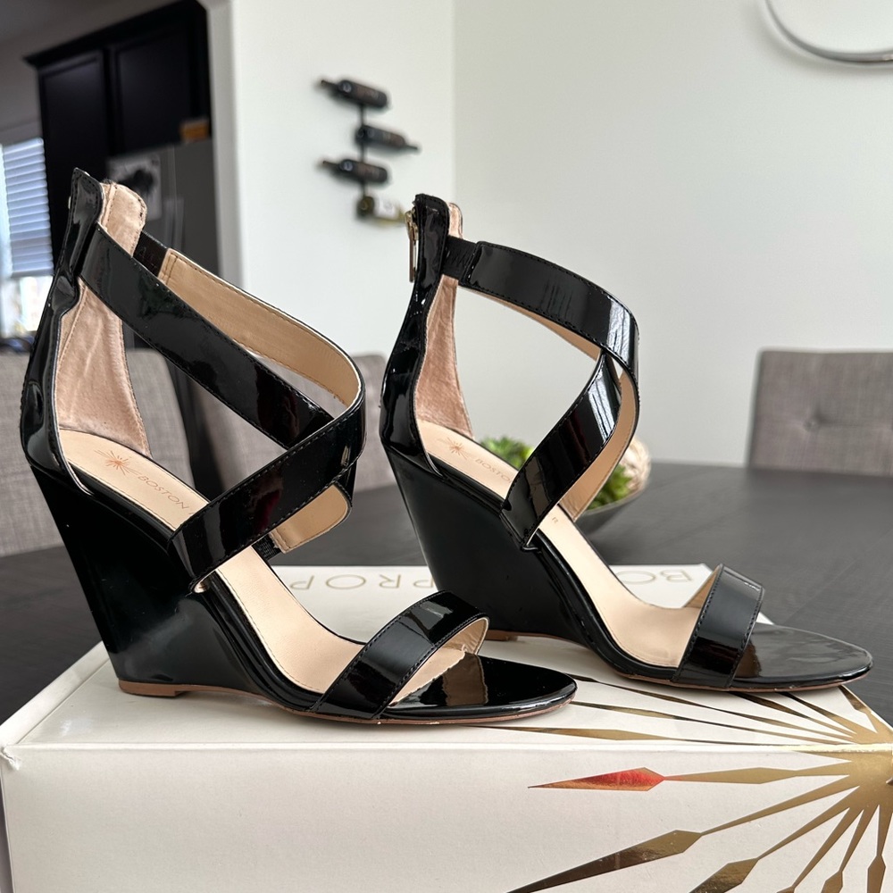Boston Proper Black Patent Wedges